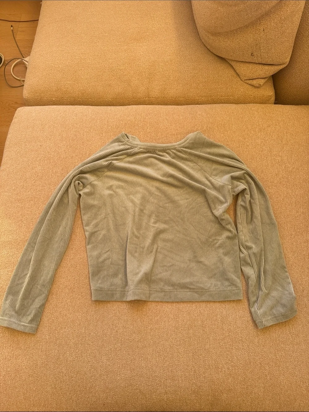 Women’s Plush Long-Sleeve Ribbed PJ Top - Sage Green and White Pin Stripes